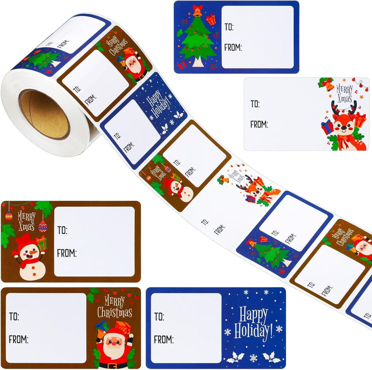 Outus 500 Pieces Christmas Tags Self Adhesive Gift Tags for Xmas Presents Christmas Name Labels Stickers for Wrapping Paper Festival Birthday Holiday Decor(Modern Style,2.76 x 1.57 Inch)