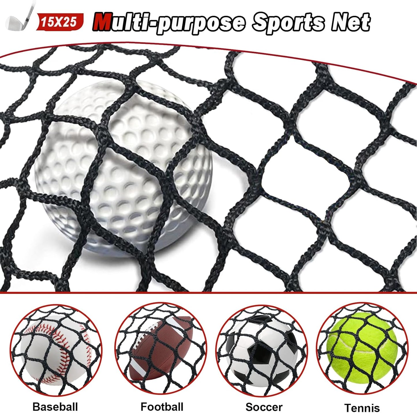 Sports Netting - Heavy Duty Ball Net for Golf, Baseball, Hockey, Soccer