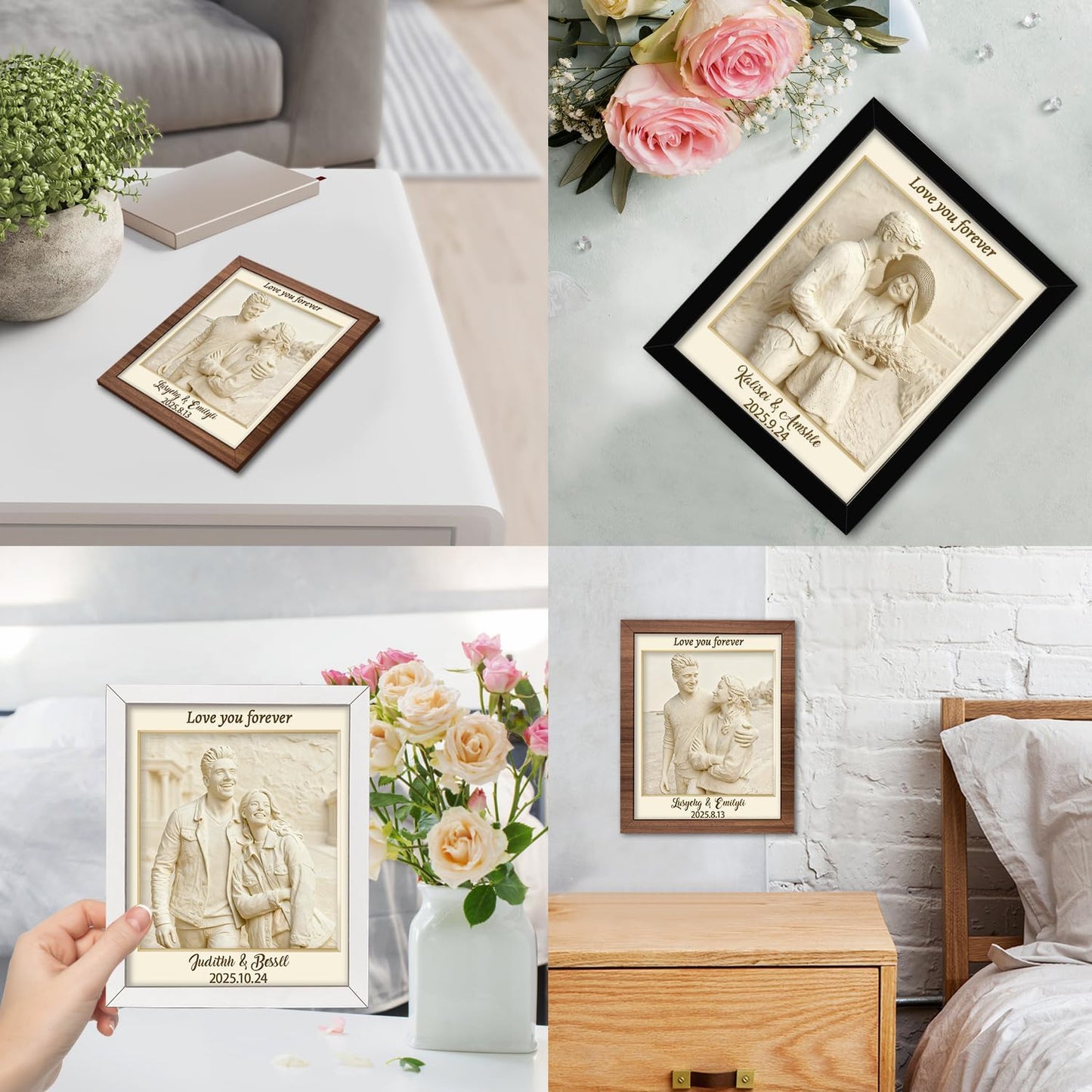 Personalized Couple Photo Frame Ornament Custom Name 2D Wood Desk Picture Frame Decor Gift for Men Women Family Couple Lover Birthday Xmas Anniversary (Style 18)