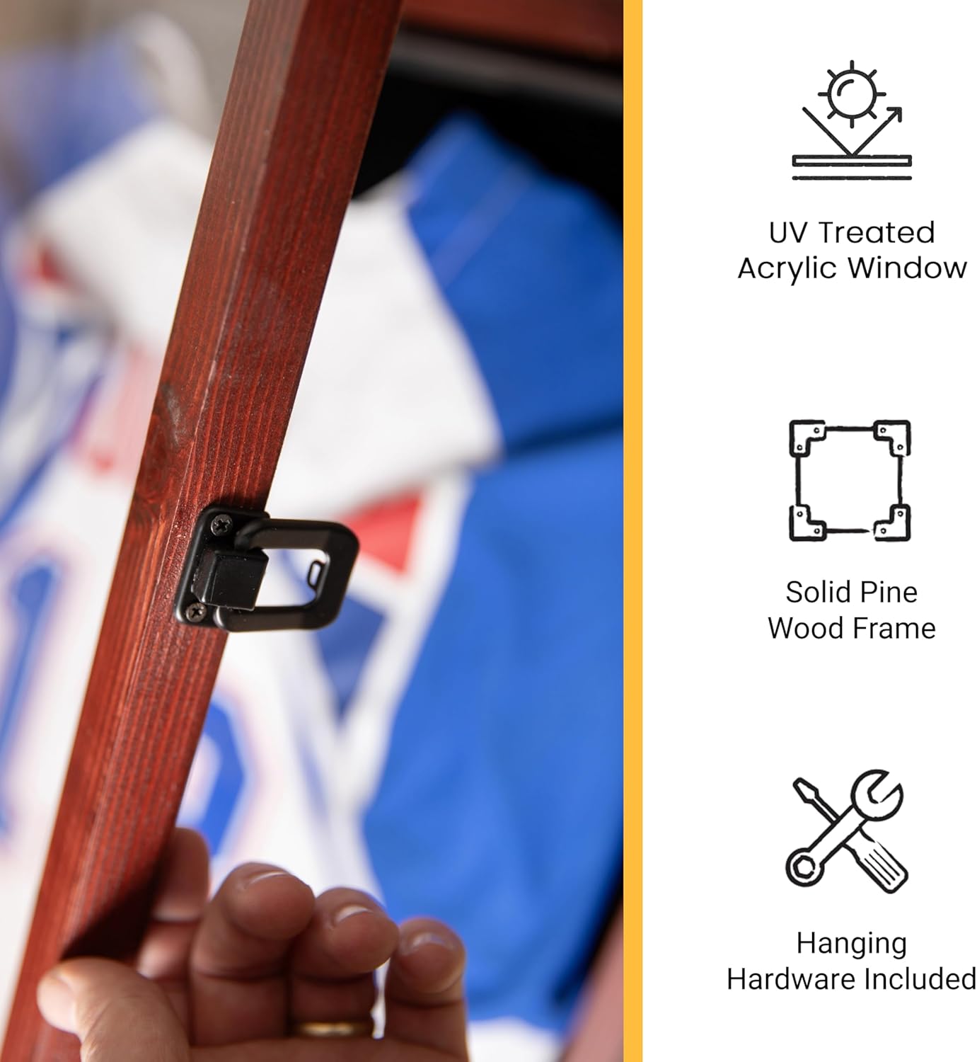 HBCY Creations Mahogany Jersey Frame Display Case - 24x36 Premium Shadow Box with Anti-Theft Lock, Acrylic Window, Solid Wood Frame, Fits, Includes Hanger and Hanging Hardware