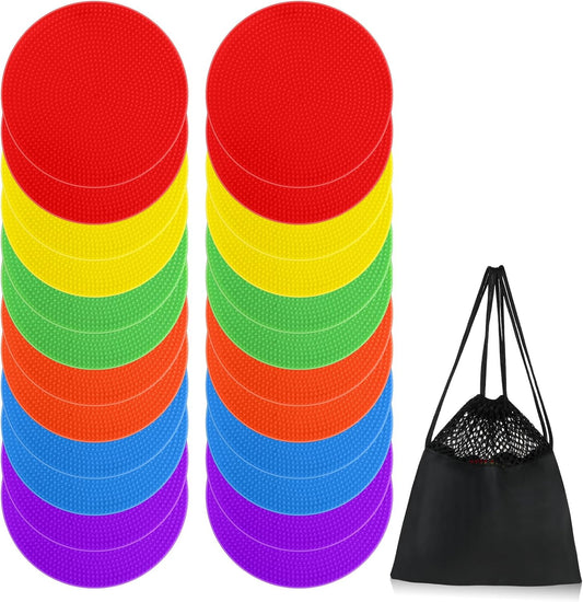 Poly Spot Markers for Gym Floor 4.72/6/9 Inch 24 Pcs Poly Spots, Non-Slip Rubber Floor Dots Agility Markers Flat Cones for Sports Soccer PE Training, Dance, Classroom Activities