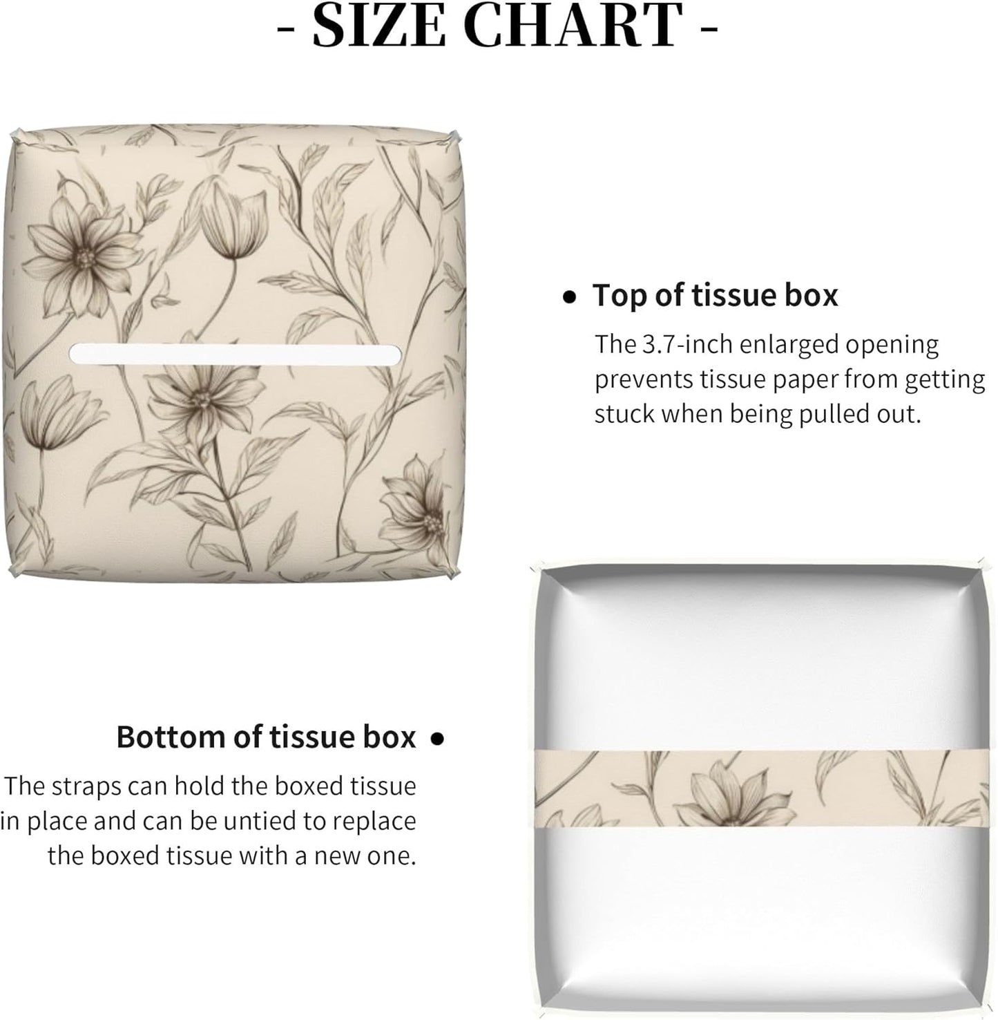 Boho Minimalist Flowers Tissue Box Cover Square, Abstract Line Floral Tissue Box Holder Waterproof Leather Facial Paper Organizer Dispenser for Bathroom Home Car Nightstand Vanity Desk