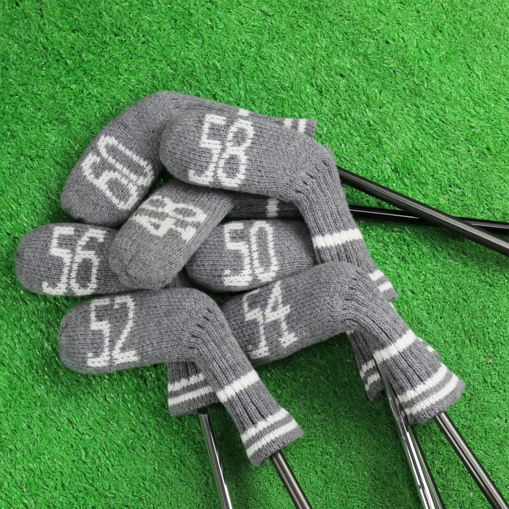 Scott Edward 1/7/10 Pcs Knitted Golf Club Head Covers for Irons Wedge Cuteness and Basically Socks Shape Washable Golf Club Head Protector on Classic Stripes Style，Double Sided Customization