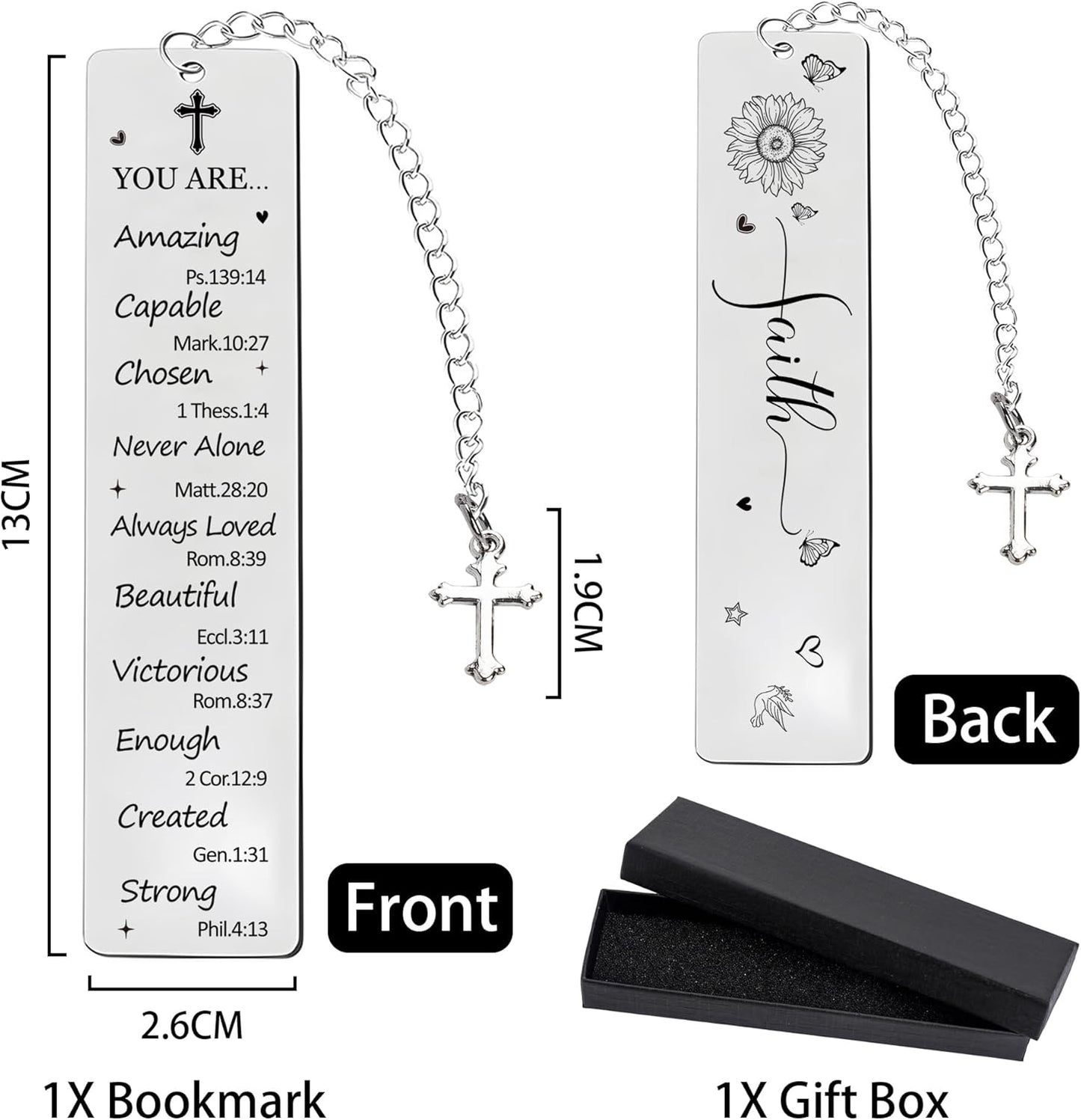 Christian Bookmark for Women - Metal Bible Book Marks with Scripture Verse and Cross Charm, Religious Faith Bookmarks Present for Baptism Christmas Birthday