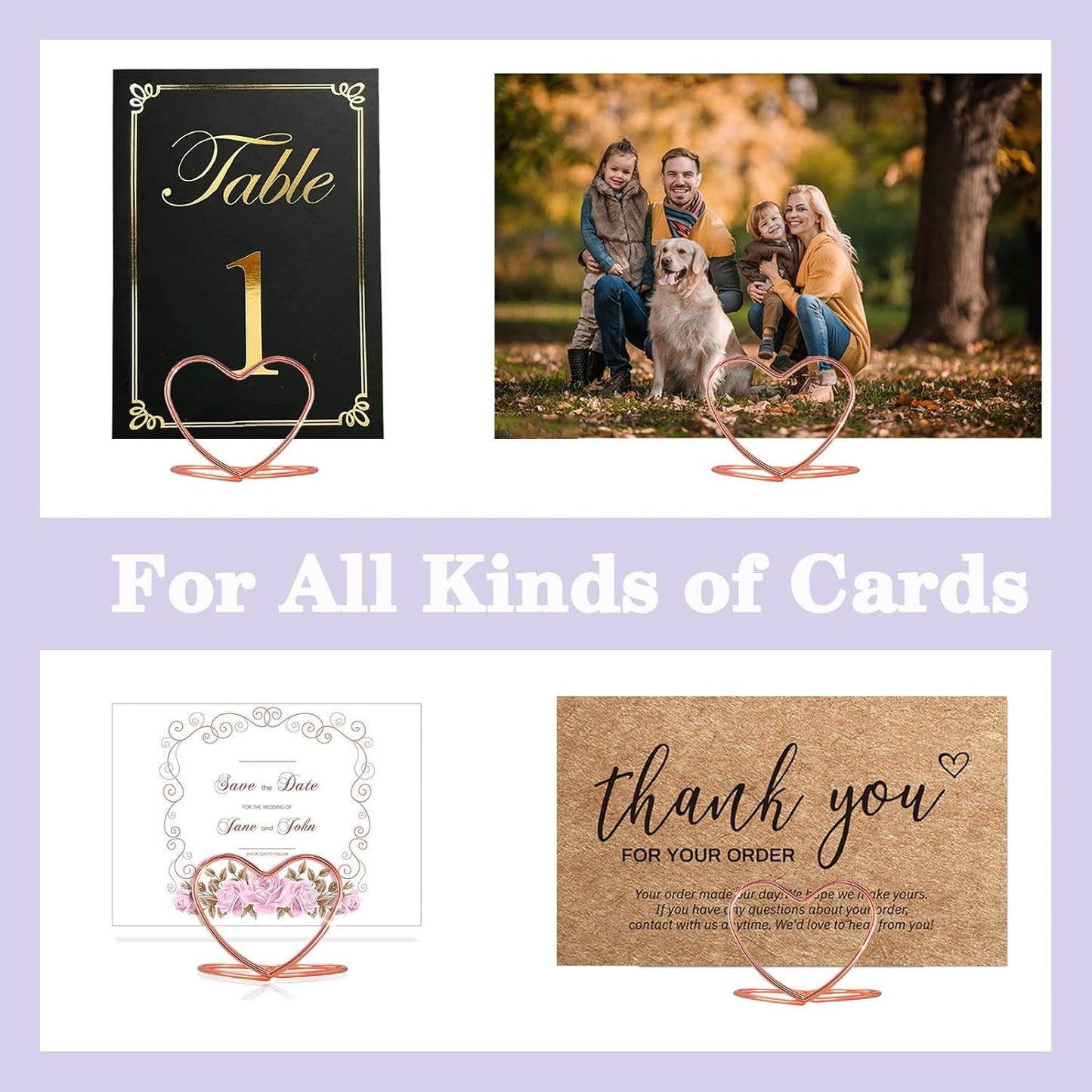 CUNGLIN Gold Table Number Place Card Holders 32 PCS, Heart Shape Photo Card Stand Business Card Card Holders for Wedding Party Mini PhotoPlaying Cards Holder Picture Menu Memo Christmas Card Clips