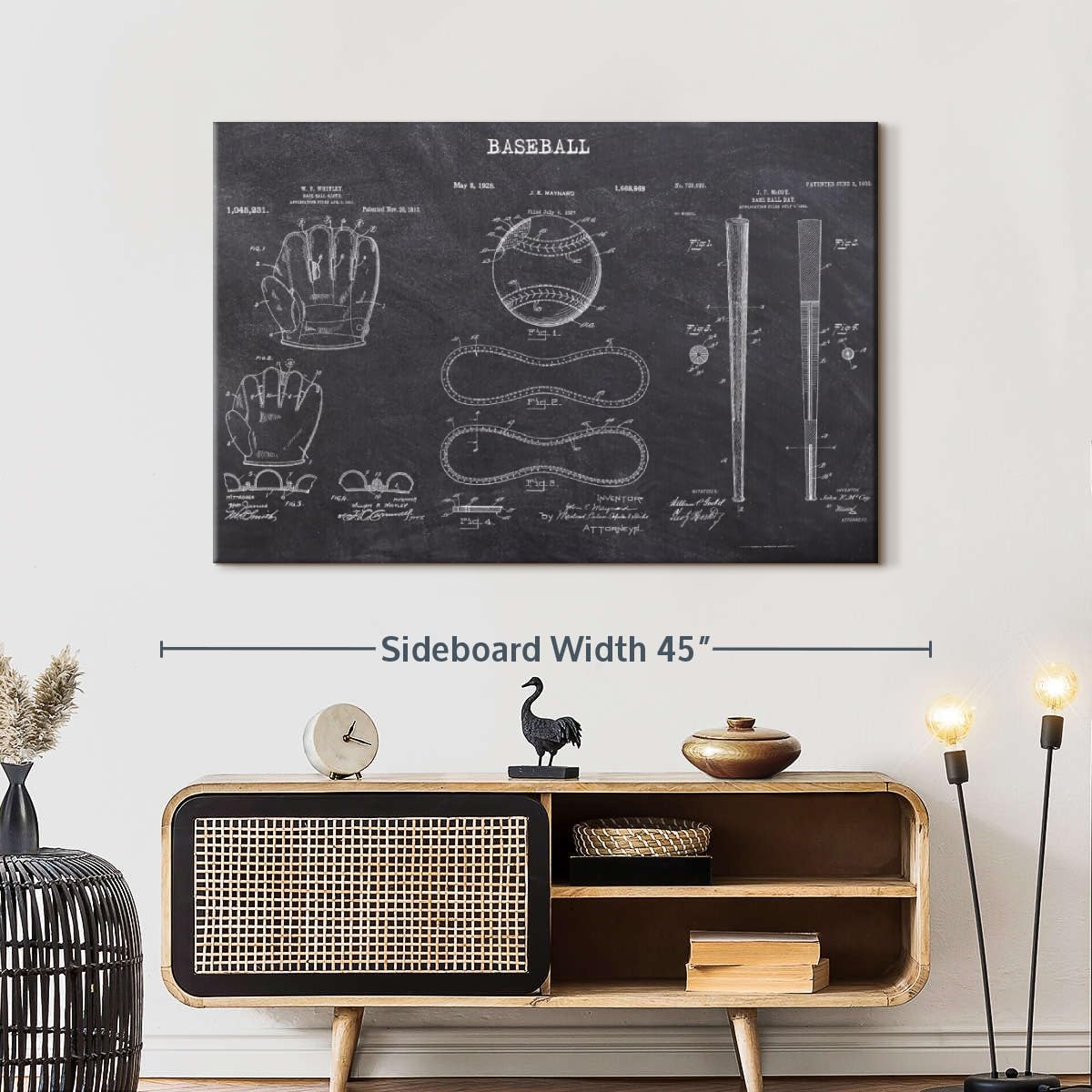 ElephantStock Baseball Patents Canvas - 1 Panel Sports Patent Wall Art Decor - Sports Decorations for Boys Room - Wall Art and Office Decor - 39" X 26"