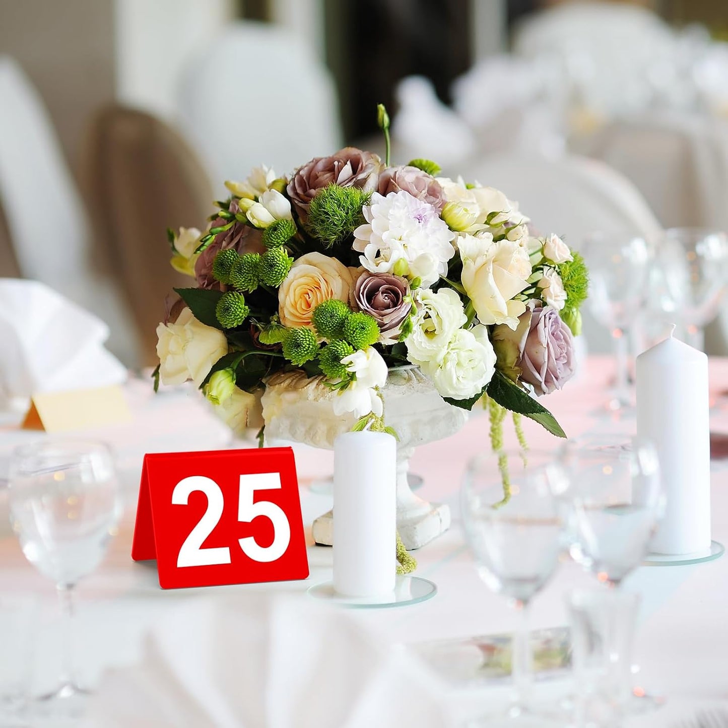 Tuanse Table Numbers 1-25 Acrylic Double Side Numbered Table Tents Plastic Restaurant Wedding Numbers Cards Signs for Party Banquets Wedding Reception(Red, White)