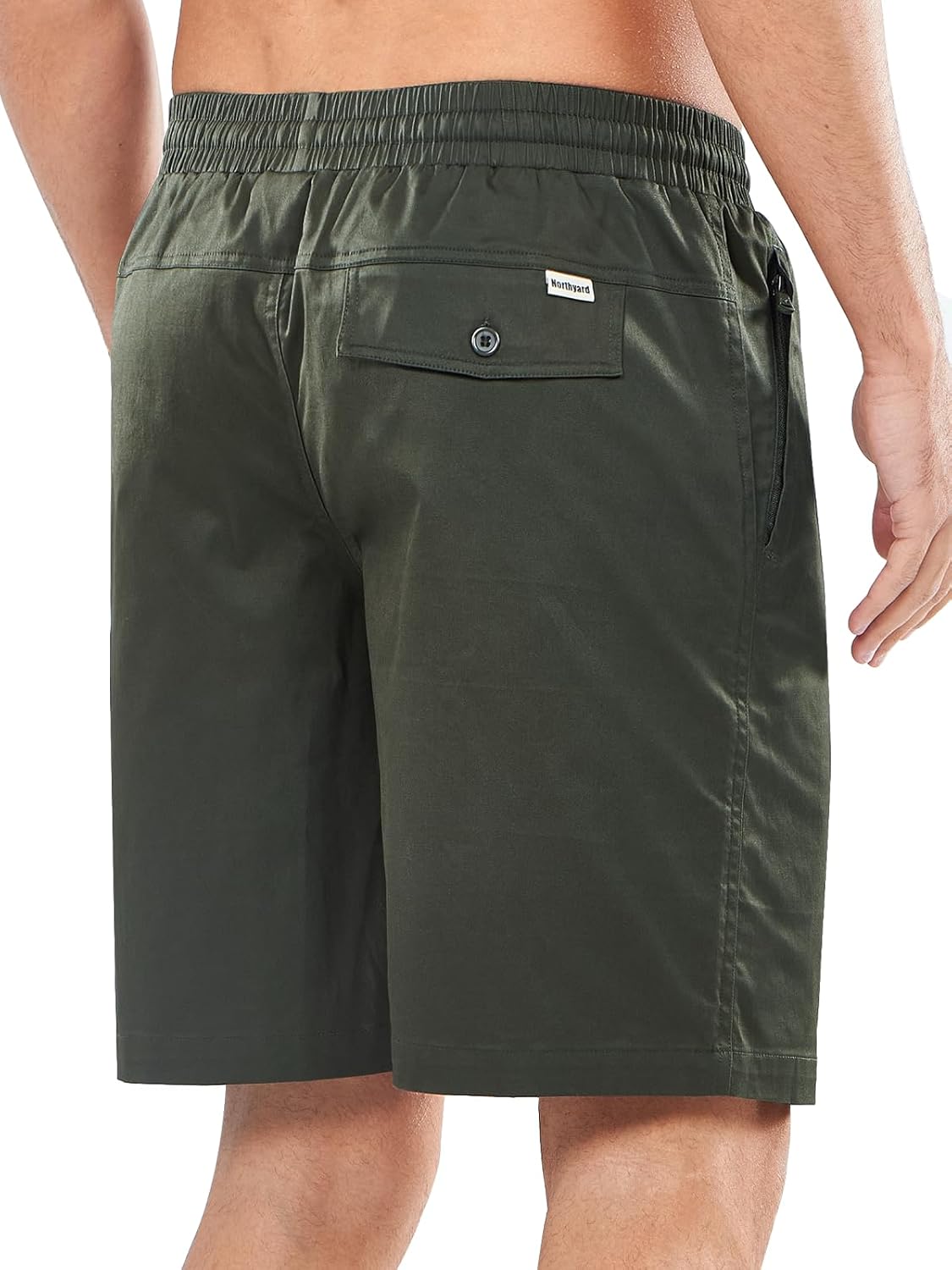 NORTHYARD Mens Casual Shorts-Cotton 9" Golf Hiking Drawstring Elastic Waist Work Shorts with Zipper Pockets