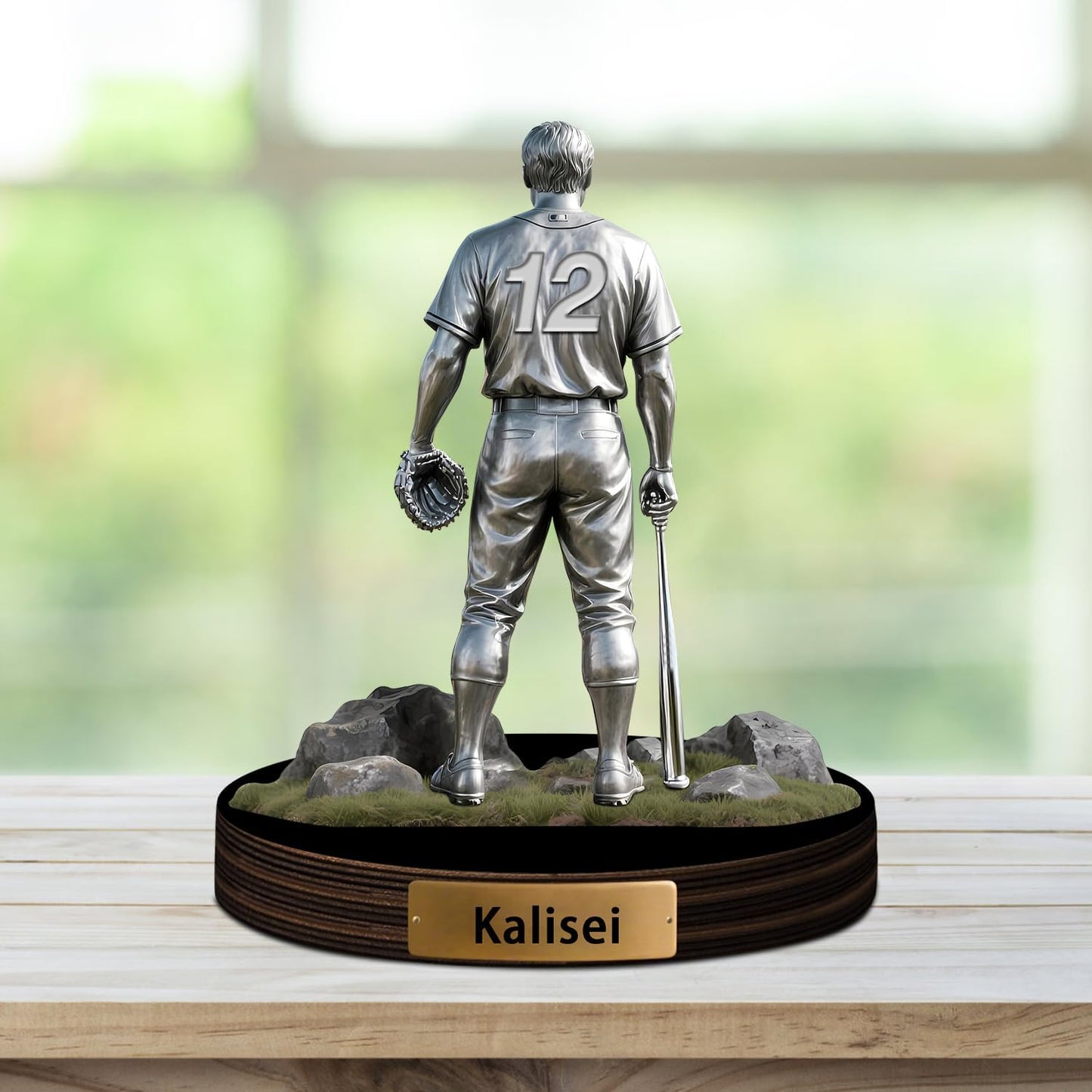 Personalized Baseball Player Desktop Ornament for Bedroom Office Sport Desk Name Plate Custom Name Athletes Figurine Sign Sport Lovers Acrylic Plaque Gift for Men Women Baseball Lover