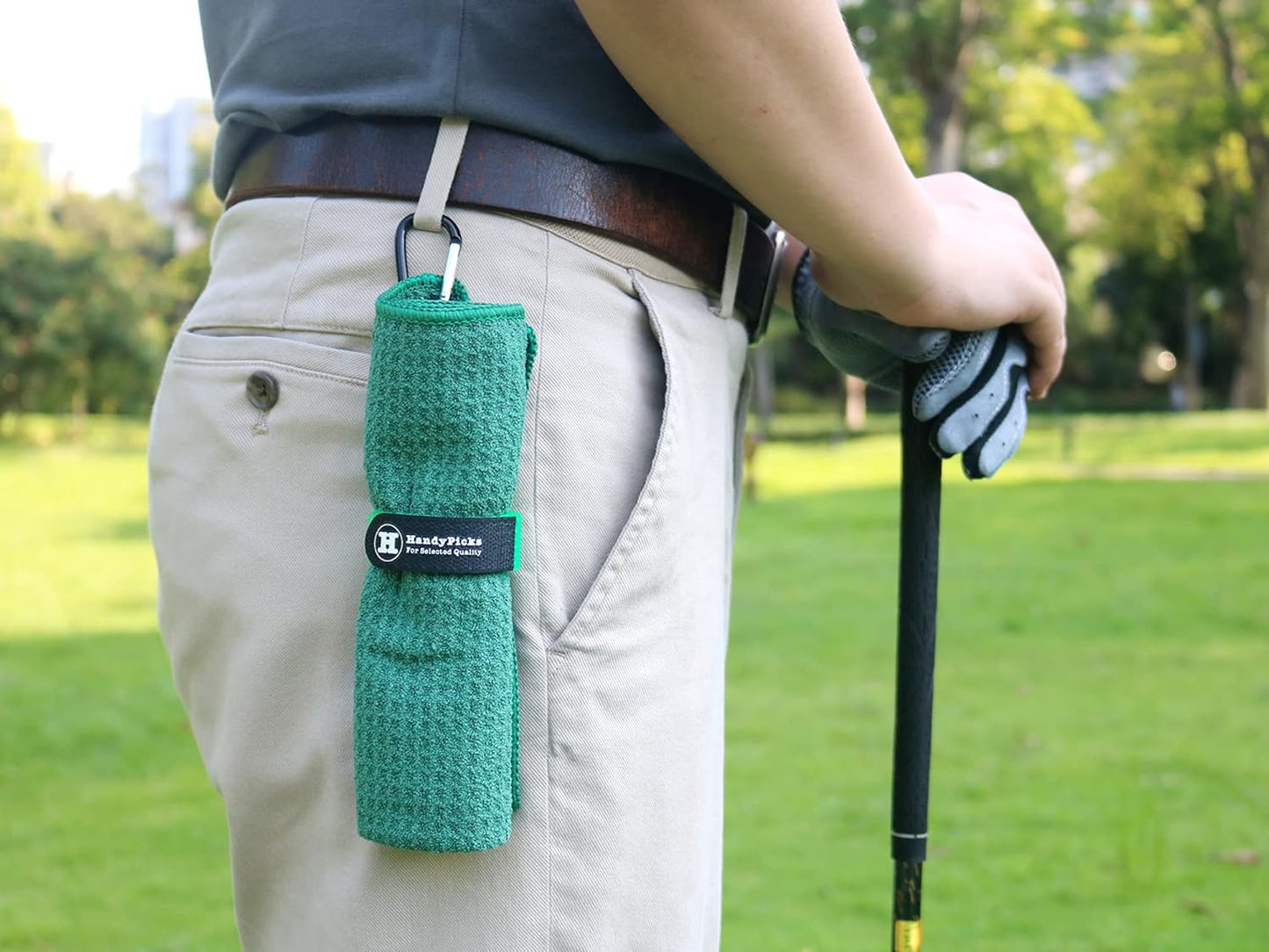 Handy Picks Microfiber Golf Towel (16" X 16") with Carabiner Clip, Waffle Pattern Golf Towel Hook and Loop Fastener - The Convenient Golf Cleaning Towel