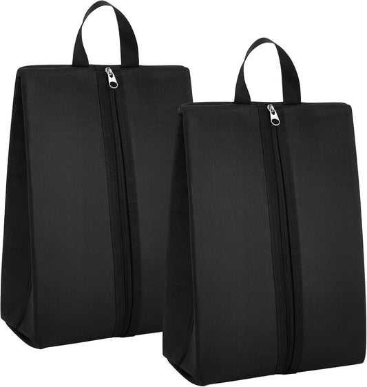 Leinuosen 2 Pcs Smell Proof Shoe Cleat Bag for Travel Water Resistant Odor Absorbing Lightweight Golf Soccer Shoe Storage Organizer Pouch with Zipper for Gym Sports Work Men Women (Black)