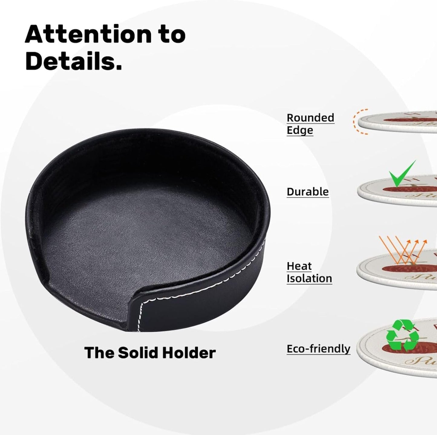 Hello Fall Pumpkin Autumn Coasters for Drinks Round Leather Coaster with Holder Set of 6 for Tabletop Protection Desk Accessories Office Home Room Decor