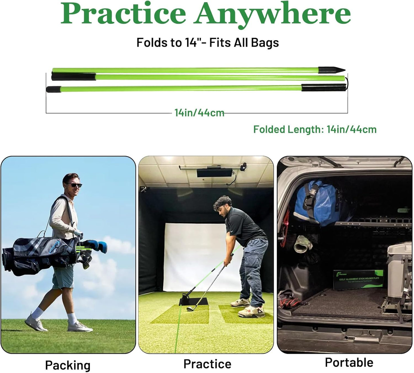 Feroca Golf Alignment Stick Holder with Adjustable Angle Plate, No Stab Ground Portable Golf Training Aid, Swing Plane Trainer to Fix Slices & Straighten Putts