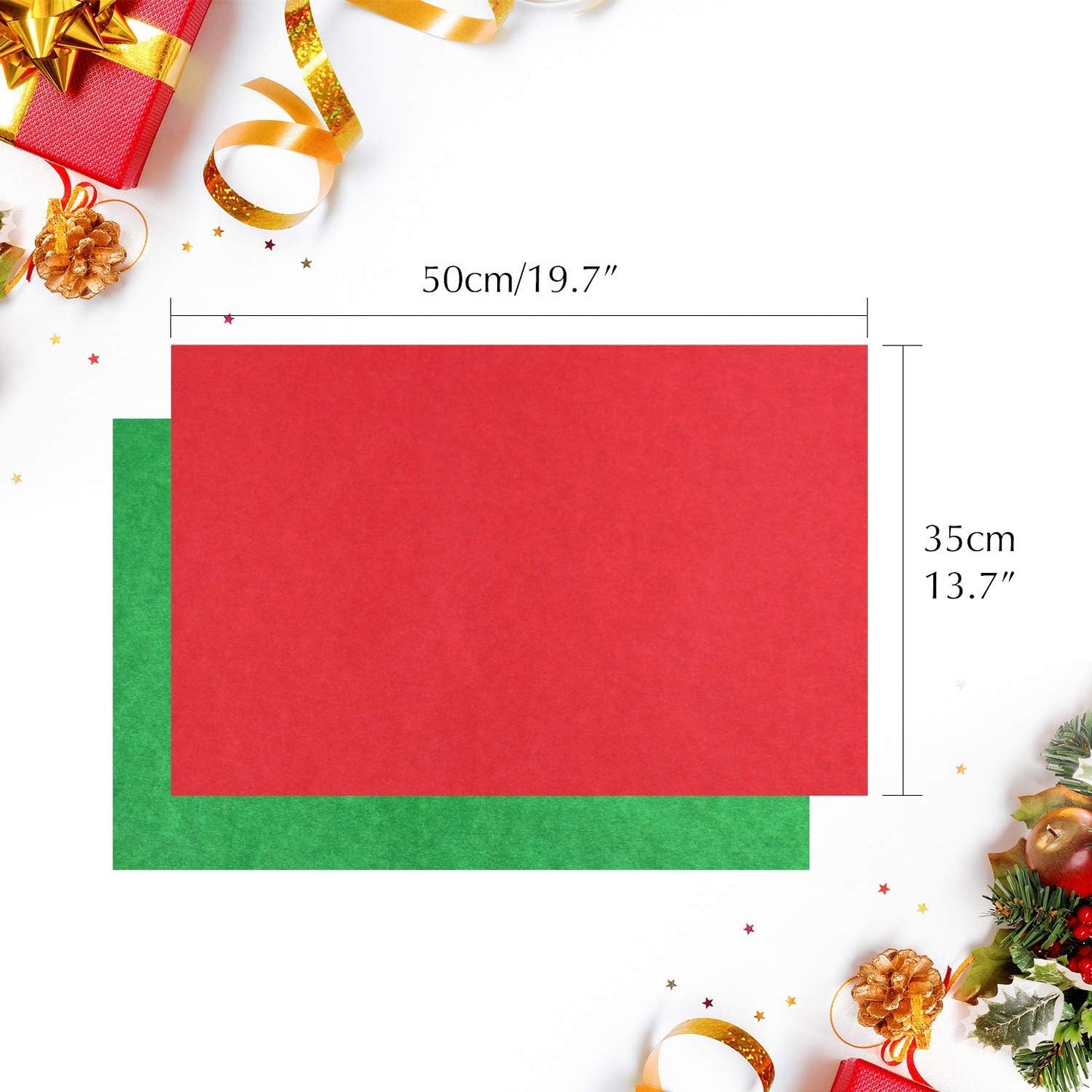 FEPITO 100 Sheets Christmas Tissue Paper Red and Green Gift Wrapping Paper for Xmas Wrapping Presents, DIY Crafts Supplies(14 x 20 Inch)