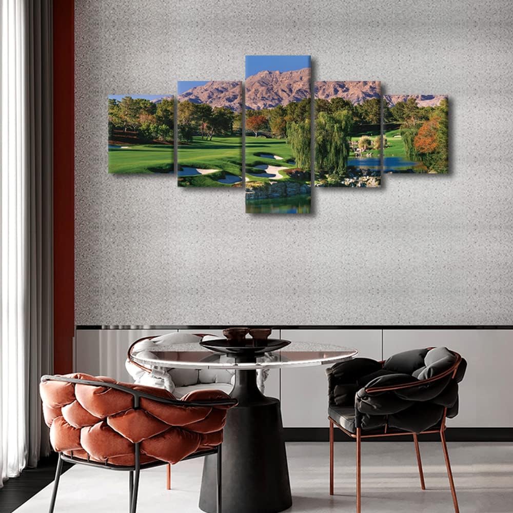 5 Panel American Nevada Wall Art Canvas Prints Shadow Creek Golf Course Home Decor Pictures Modern House Decor for Living Room Bedroom Office Wall Decorations Painting Framed Ready to Hang - 50"Wx24"H