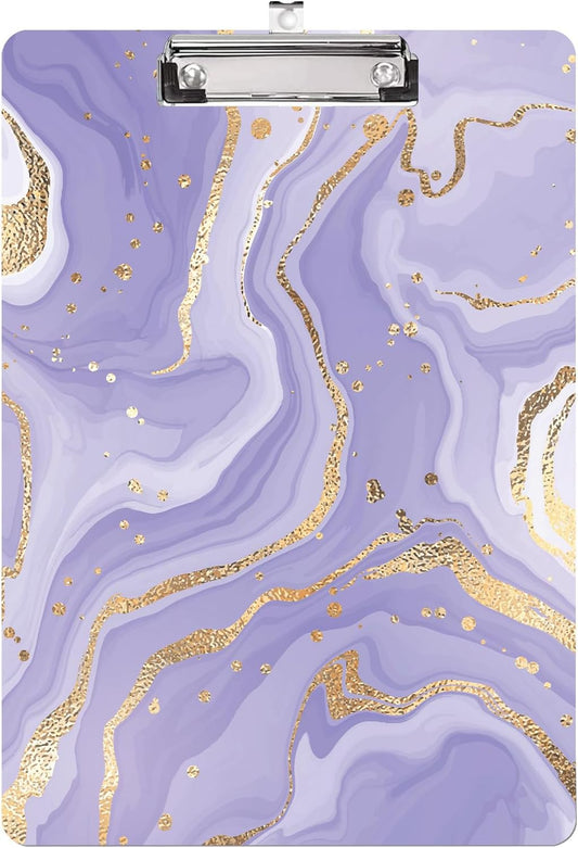 Purple Marble Design Letter Size Plastic Clipboards for Students Women Man and Kids A4 Standard Size 8.7 x 12.5 with Low Profile Metal Clip