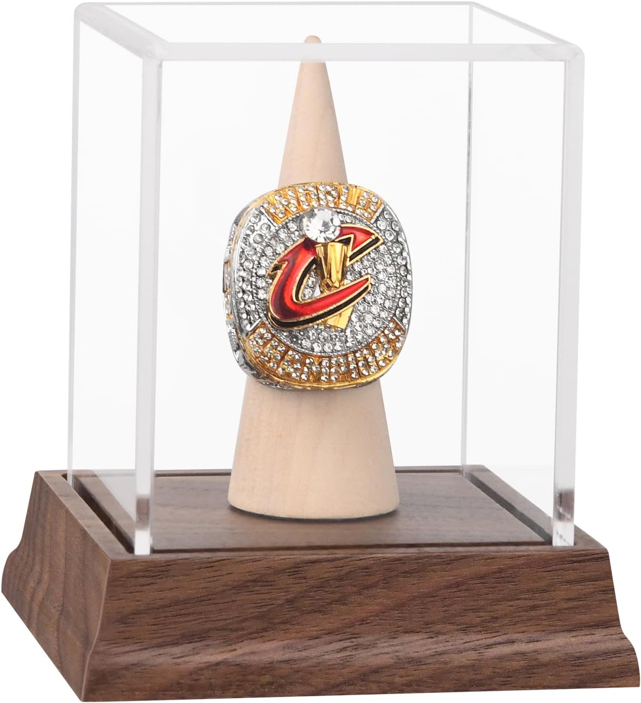 Championship Ring Display Case Baseball Softball Football Ring Holder Wanult Wood Base Acrylic Sports Ring Display Case Stand for Men Wooden Ring Box for Women Memorabilia Showcase Cube Collectibles