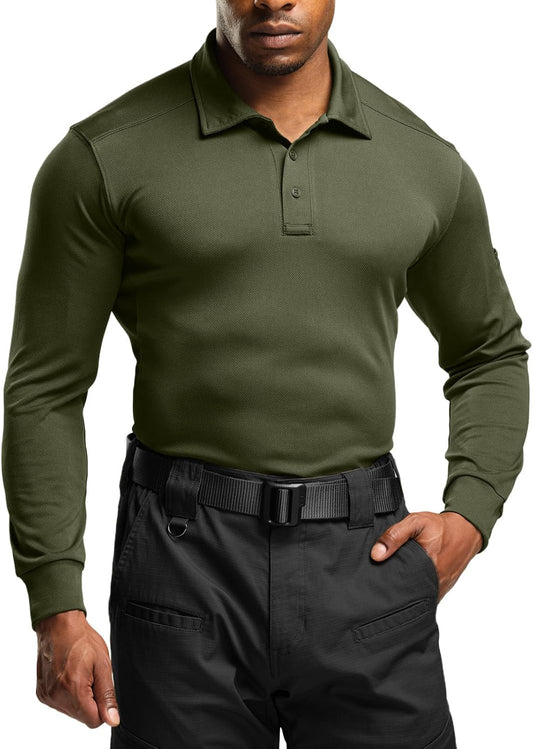 CQR Men's Polo Shirt, Long Sleeve Tactical Shirts, Outdoor UPF 50+ Pique Shirt, Dry Fit Lightweight Golf Shirts