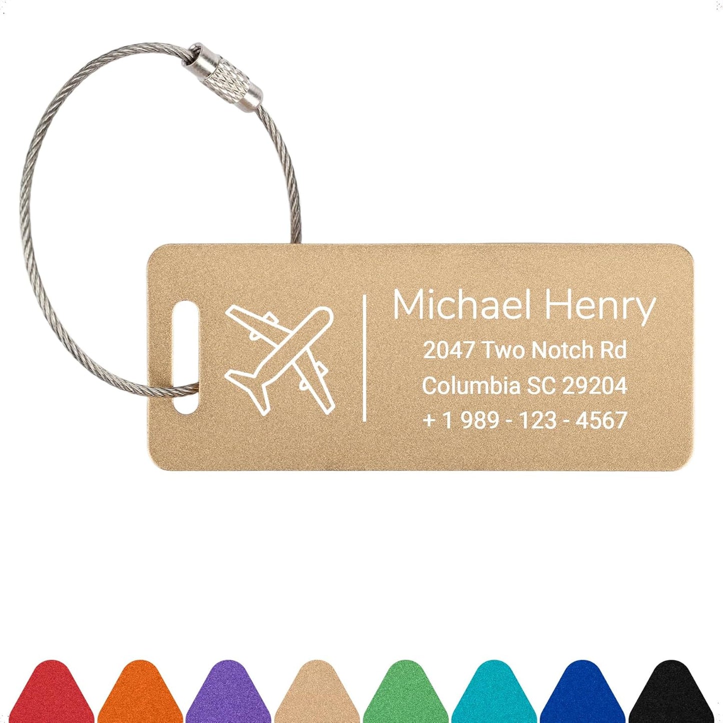Personalized Luggage Tags for Suitcases Custom Metal Name Tags for Backpacks Bags Travel - Small (Gold)