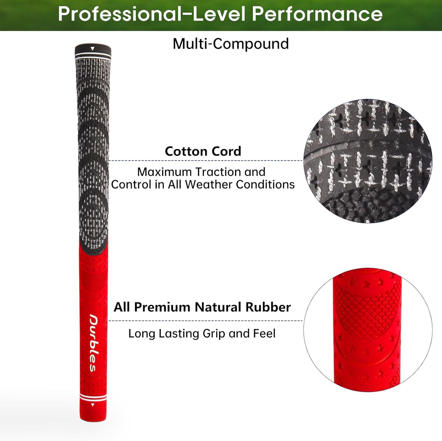 Golf Grips with Regripping Kit – All Weather Multi-Compound Golf Club Grips for Men & Women – Corded Rubber Grip Set – Standard & Midsize Wood and Iron Grip Kit – All Level Golfing Accessories
