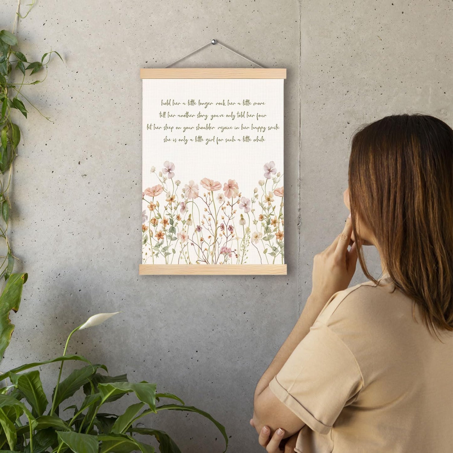 pouep Pastel Wildflower Girl Nursery Wall Art Poster, Hold Her a Little Longer Canvas Prints Wall Decor for Baby Toddlers Girls Bedroom Kids Room Nursery Playroom, 12x16 Inches