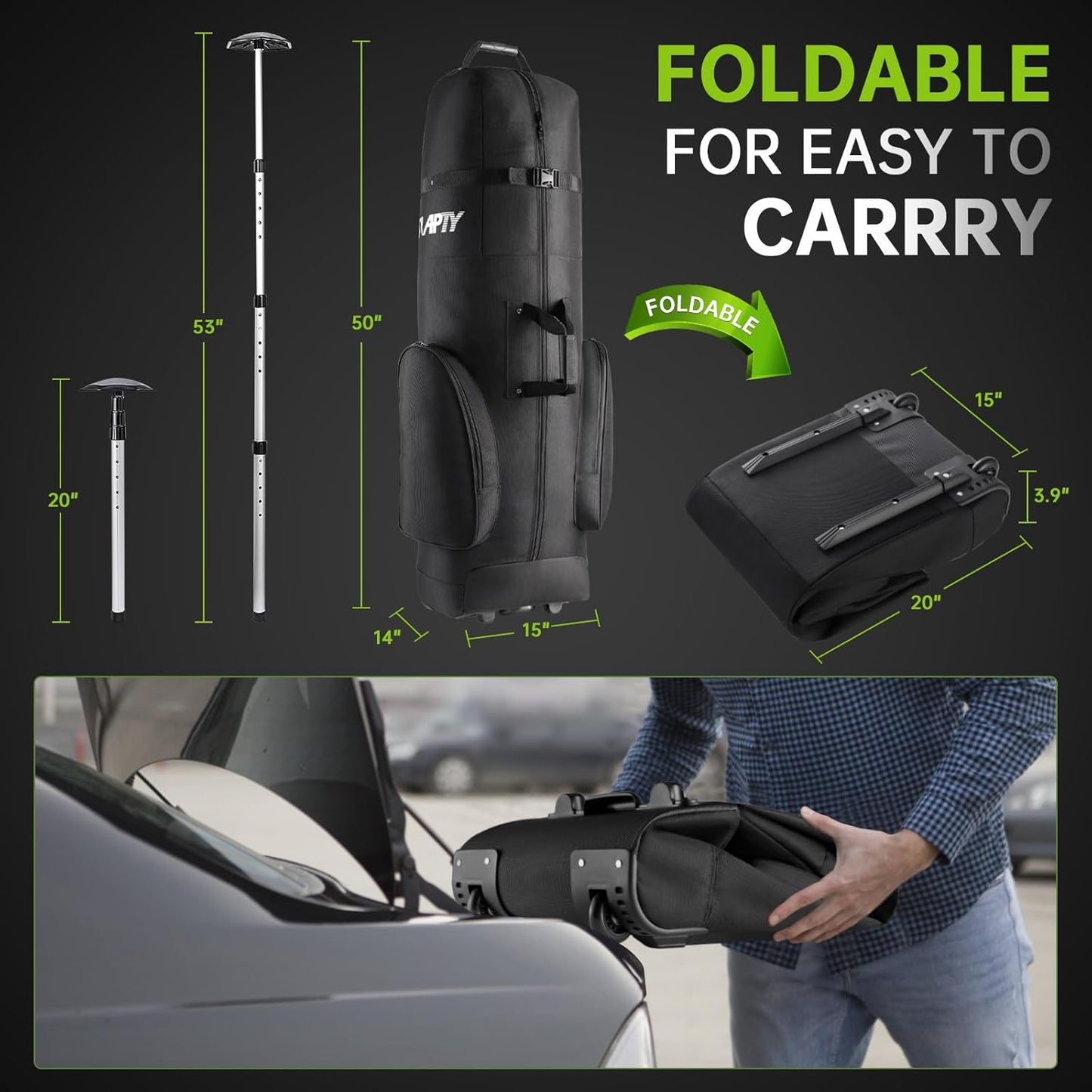 Padded Golf Club Travel Bag with Wheels, Golf Luggage Case Cover for Airlines - 1680D Wear-Resistant Oxford, Waterproof Coating Layer, Universal Size