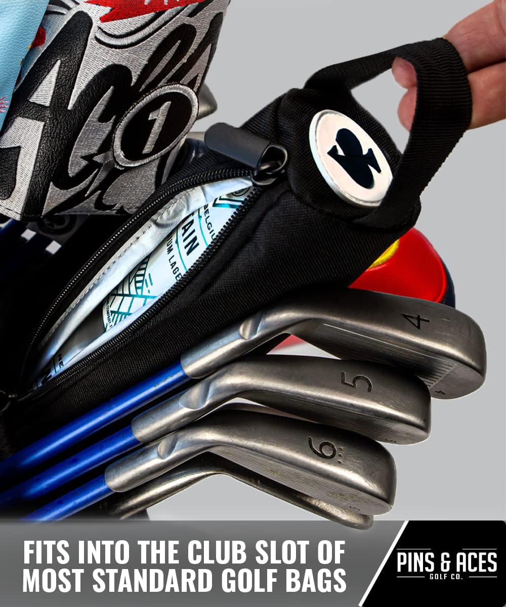 Pins & Aces Beer Sleeve 7-Can Insulated Cooler Sleeve - Stores Up to 7 Cans Discreetly in Your Golf Bag - Keeps Canned Beverages Cold On The Golf Course - Fits Most Golf Bags Styles & Types