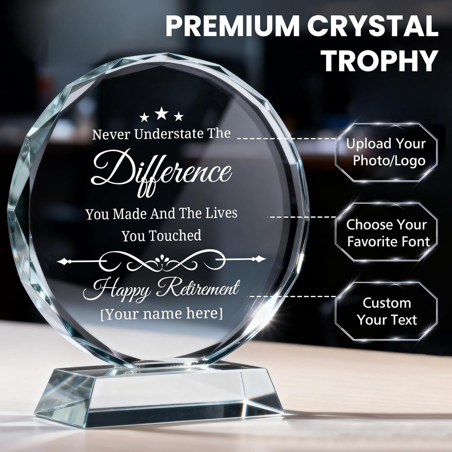 Personalized Trophy Award - Custom Crystal Awards and Trophies - Plaques Personalized Engraved - Thank You Gifts - Employee Appreciation Gifts for Cowokers, Recognition, Sports