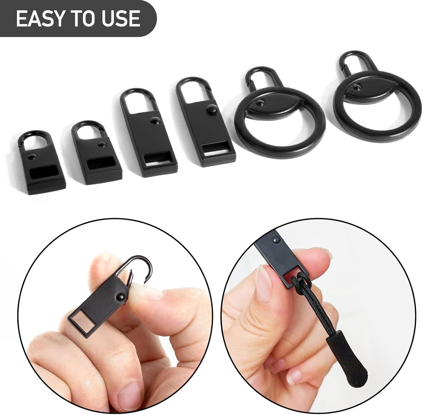 16 PCS Zipper Pull Tab Replacement Metal Handle Fixer，Zipper Tag Cord Pull Extension for Backpack Jacket Handbag