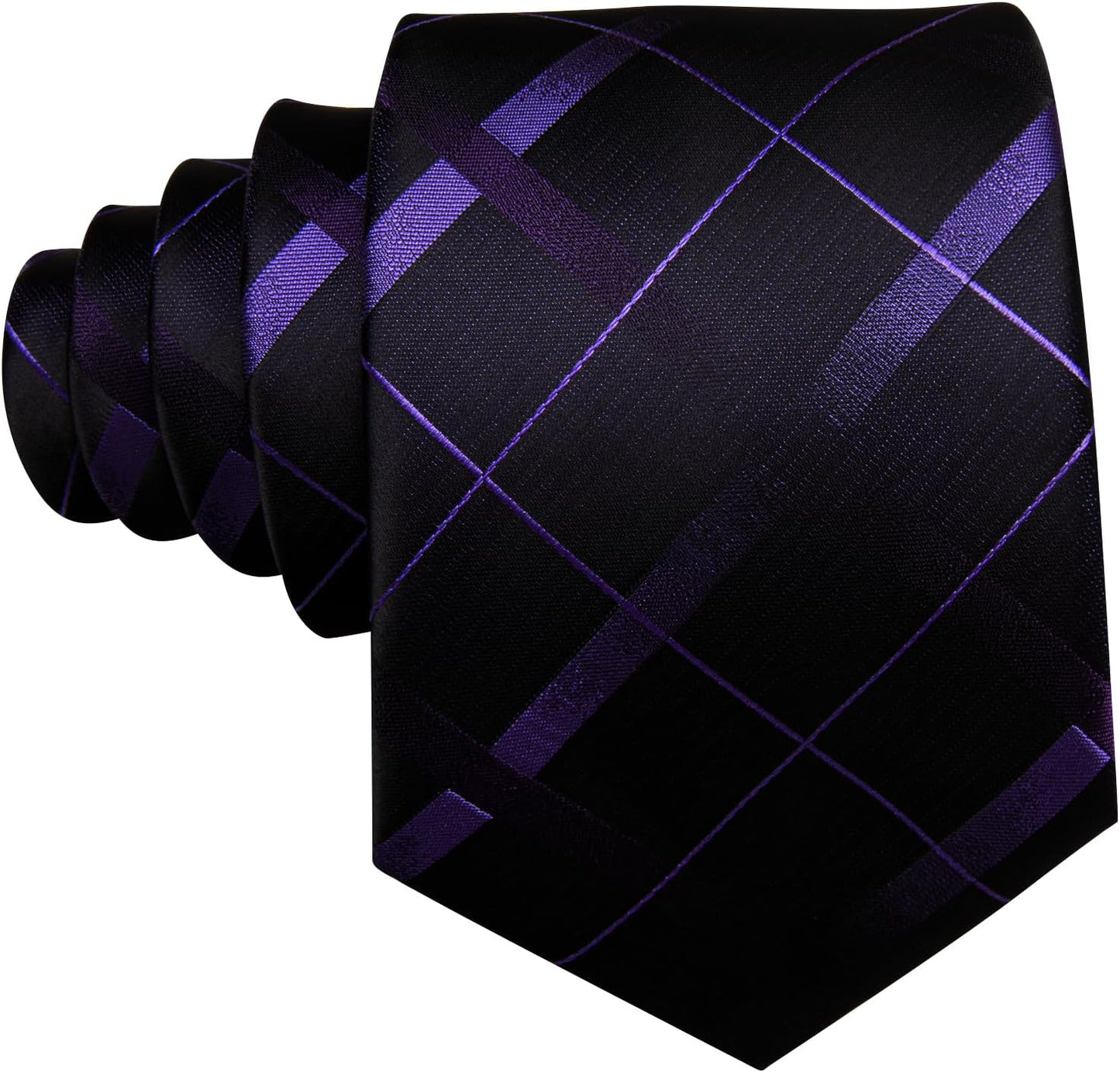 Barry.Wang Designer Classic Ties for Men Set Formal Pocket Square Cufflink Check Plaid