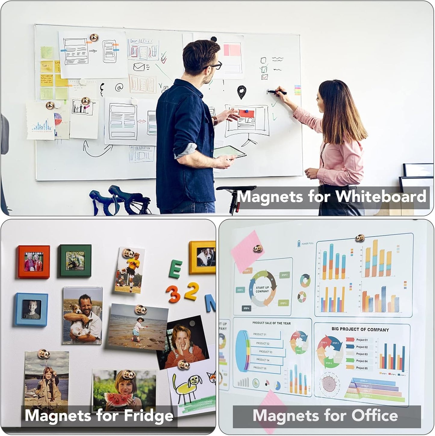 LOVIMAG Fridge Magnets 50Pcs Refrigerator Whiteboard Small Strong Magnet Classroom Kitchen Accessories Decorative Locker Set Decor Must Haves Office Calendar Refrigerador Magnetic Cute Crafts Gold