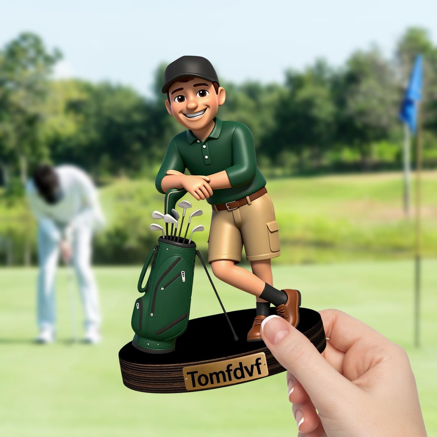 Personalized Golfer Cartoon Photo Sculpture Ornament Custom Name 2D Acrylic Golfer Photo Figurine Desk Decor Gifts for Dad Husband Grandpa Friend Golf Ball Lover Birthday Xmas (Style 5)