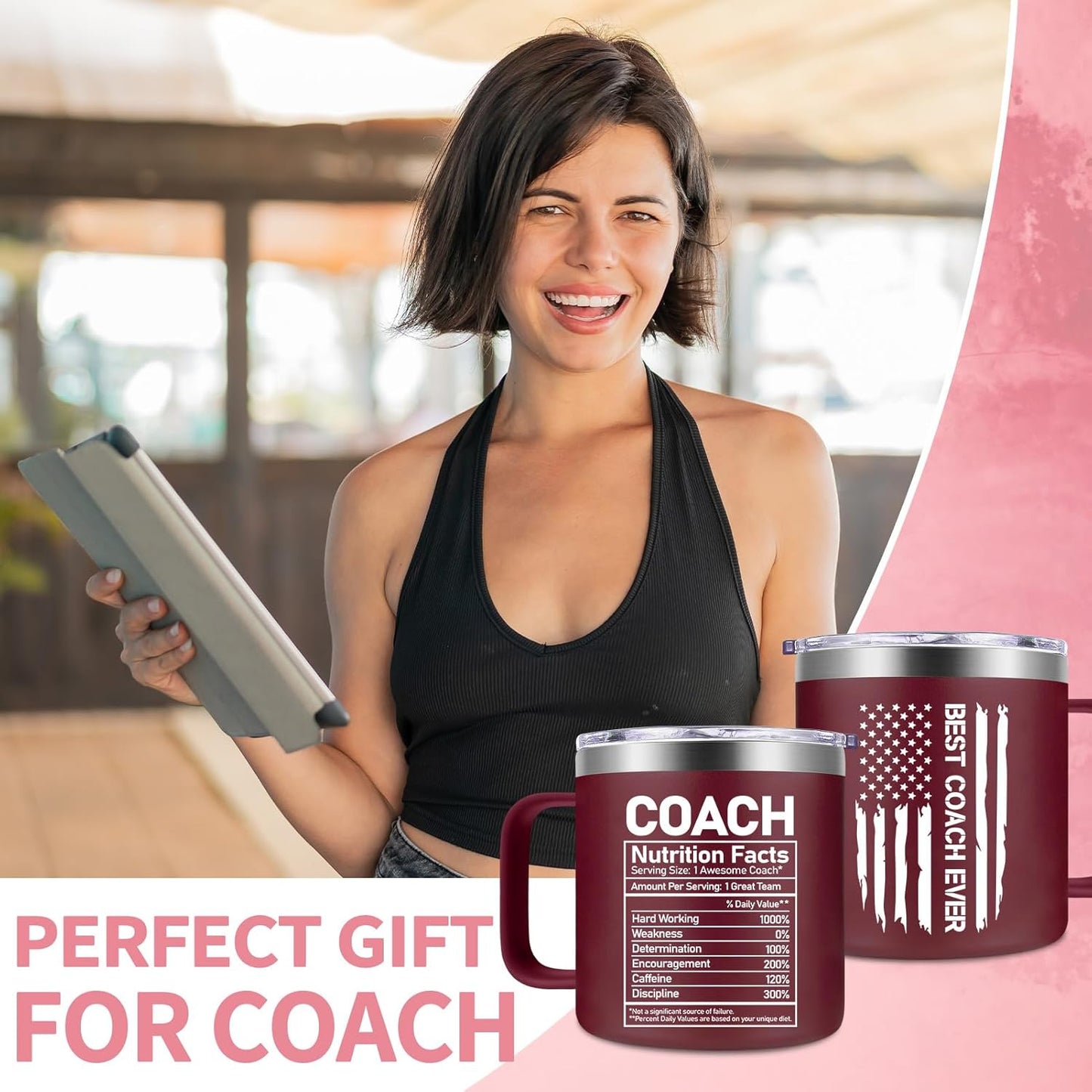 Fufendio Coach Gifts for Women - Best Coach Ever Mug 14oz - Football, Basketball, Baseball Coaches Appreciation Gifts - Christmas Gift for Soccer, Volleyball, Softball