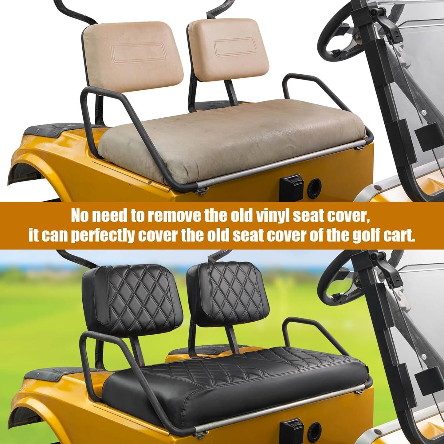 NOKINS Golf Cart Seat Covers Fit Club Car DS Pre-2000 OEM Ordinary Seats Only,Golf Cart Leather Diamond Replacement Front Seat Cover No Stapler Required/Anti-Fading/Anti-Scratch…