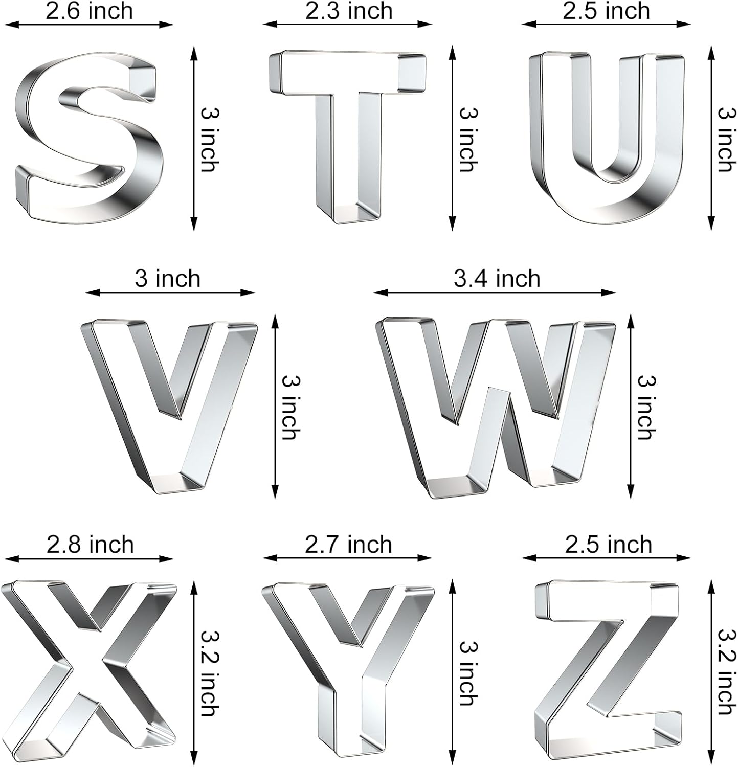 Alphabet Letter Cookie Cutters Shapes Large 3 Inch - 26 Pcs Stainless Steel Cookie Cutter Set Fondant Biscuit Fruit Dough Mold Tools for Birthday, Christmas, New Year and Holiday Party Decorations