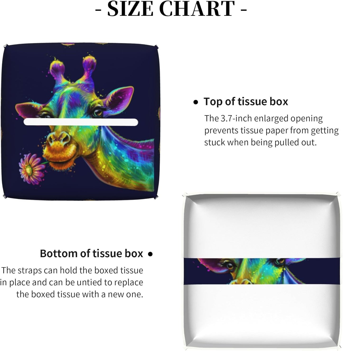 Leather Tissue Box Holder Colorful Giraffe Tissue Box Cover Square Waterproof Tissue Holder Organizer Modern Napkin Holder for Bedroom Dresser Night Stand Office Desk