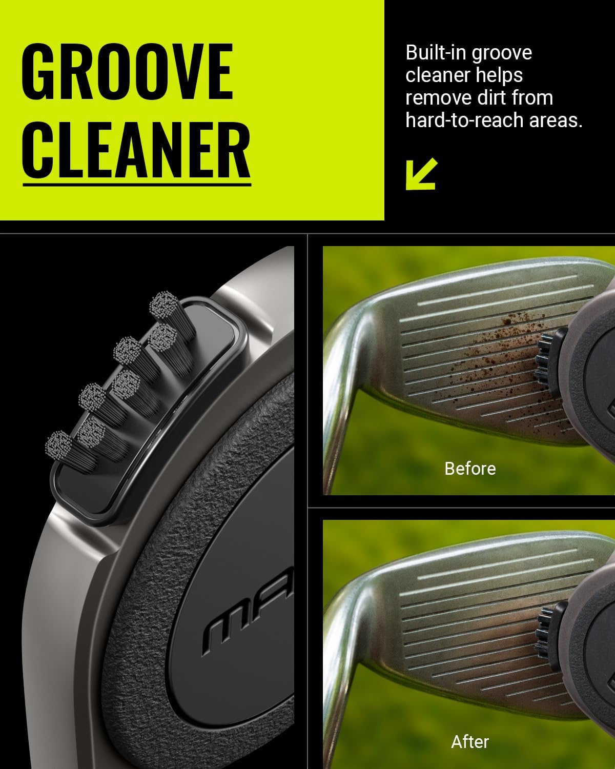 MAG-iT Magnetic Golf Towel with Carabiner | Strong Magnet, Ultra-Absorbent Microfiber, Groove Cleaner for Golf Bags - Grey