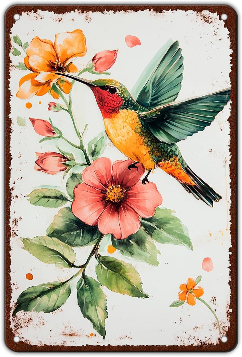 Anique Metal Tin Sign Hummingbird Watercolor Colorful Bird Metal Sign Hummingbird Art Decor Hummingbird Paradise Wall Sign 8x12 Inch