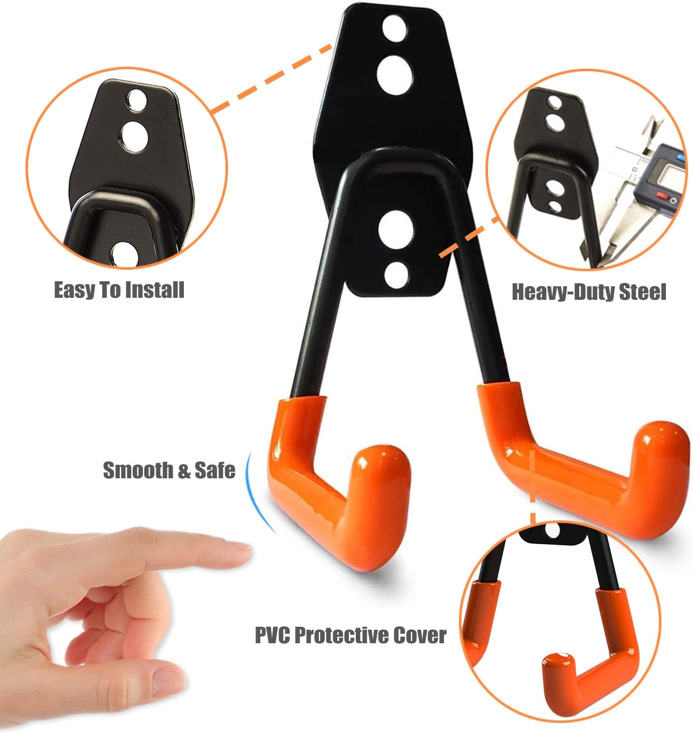 GXF Steel Garage Storage Utility Double Hooks, Heavy Duty Hangers Wall Mount Holder J Hook Garage Organizer for Power Tools, Bikes, Ladders, Ropes, Hoses, Bulk Items Storage