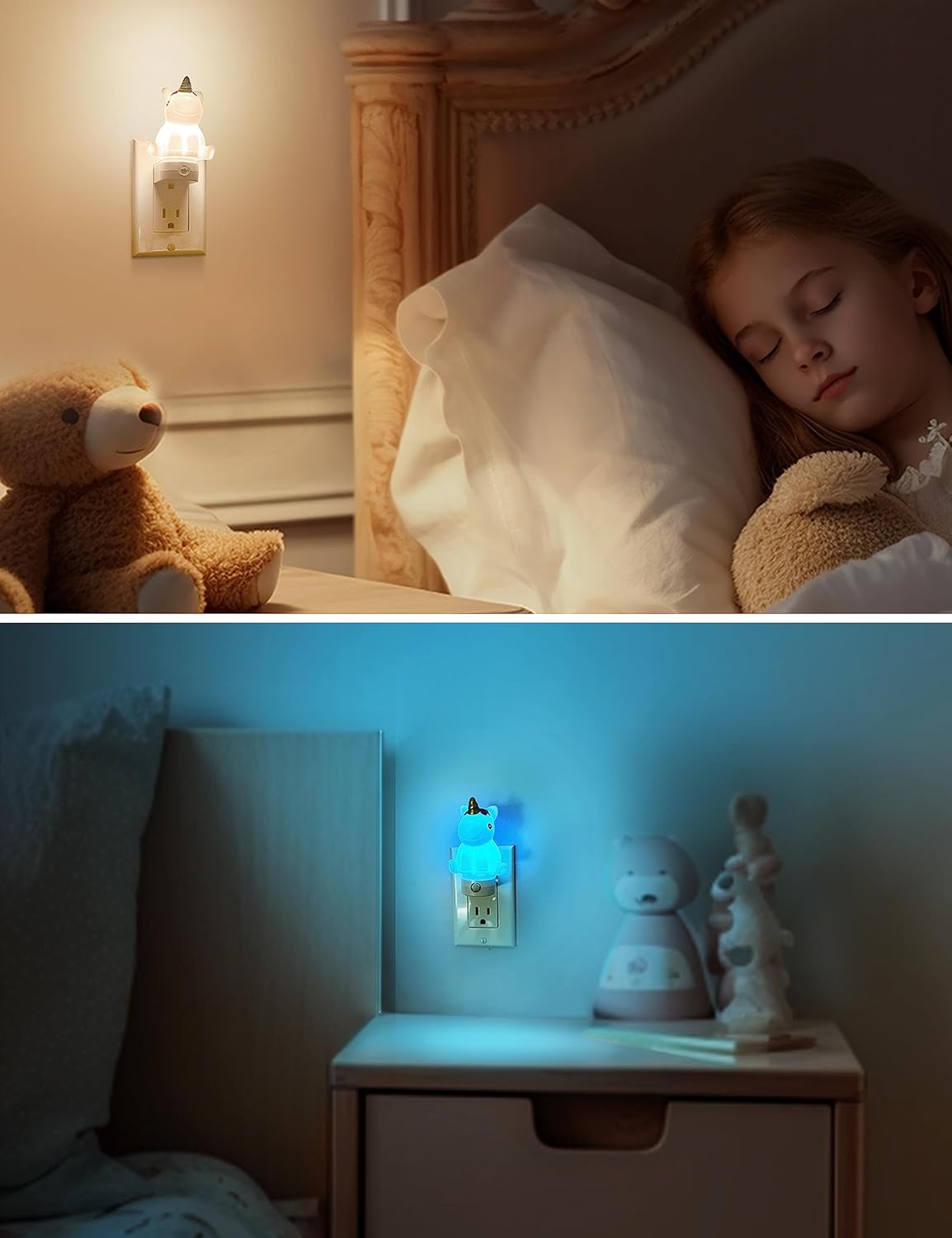 L LOHAS LED Plug-in Night Light for Kids, Cute Color Changing LED Night Light with Dusk to Dawn Sensor, Christmas, Birthday Gift Nightlight for Girls & Kids, Room Decor