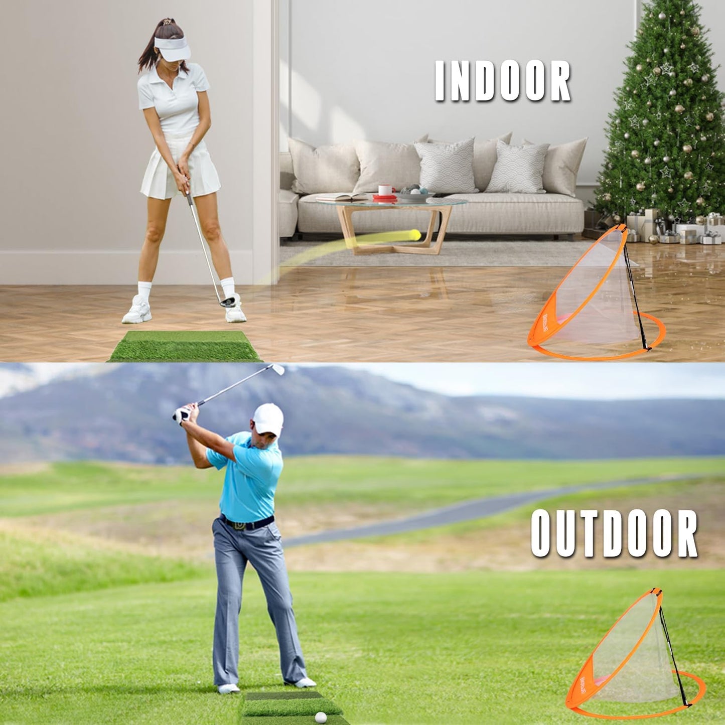 Professinoal Golf Chipping Net with Golf Hitting Mat,12 Practice Foam Balls and 2 Pixing Pins, for Indoor and Outdoor Target Chipping Training