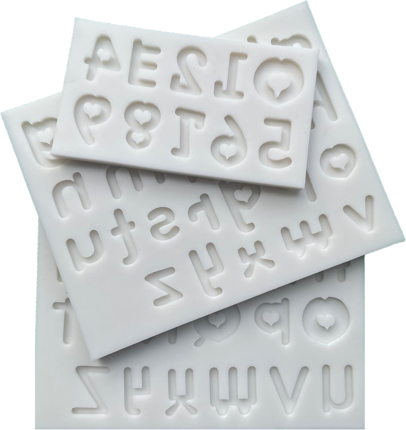 3-Piece Valentine with Heart-shaped Letters & Numbers Silicone Mold Set for Various Crafts - Perfect for Fondant Cakes, Chocolate, Resin, Gumpaste & DIY Creations