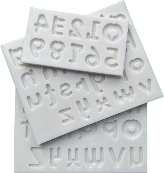 3-Piece Valentine with Heart-shaped Letters & Numbers Silicone Mold Set for Various Crafts - Perfect for Fondant Cakes, Chocolate, Resin, Gumpaste & DIY Creations