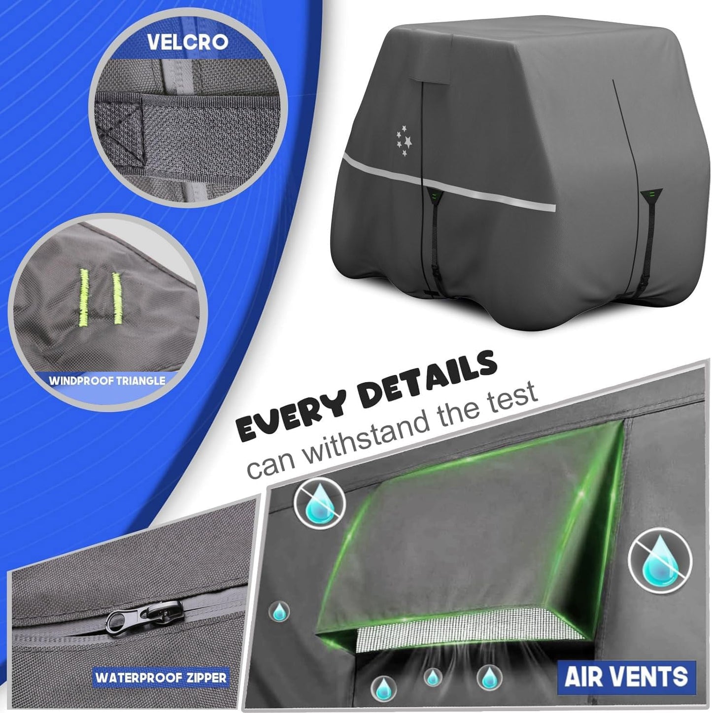 Waterproof Golf Cart Cover, Heavy Duty Marine Grade Fabric, Universal Fits for Most Brand 2/2+2/4+2 Passengers Yamaha, Honda, Club Car, EZGO Golf Cart