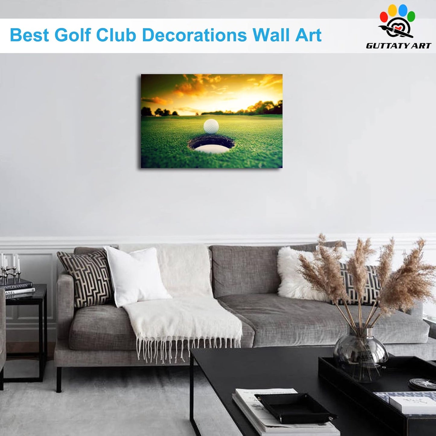 Sport Canvas Wall Art, Golf Wall Art Painting Prints for Living Room Wall Decor, Golf Ball Near Hole Landscape Poster Picture for Bedroom Decor, Framed Artwork for Office Home Decor 12x18 Inches