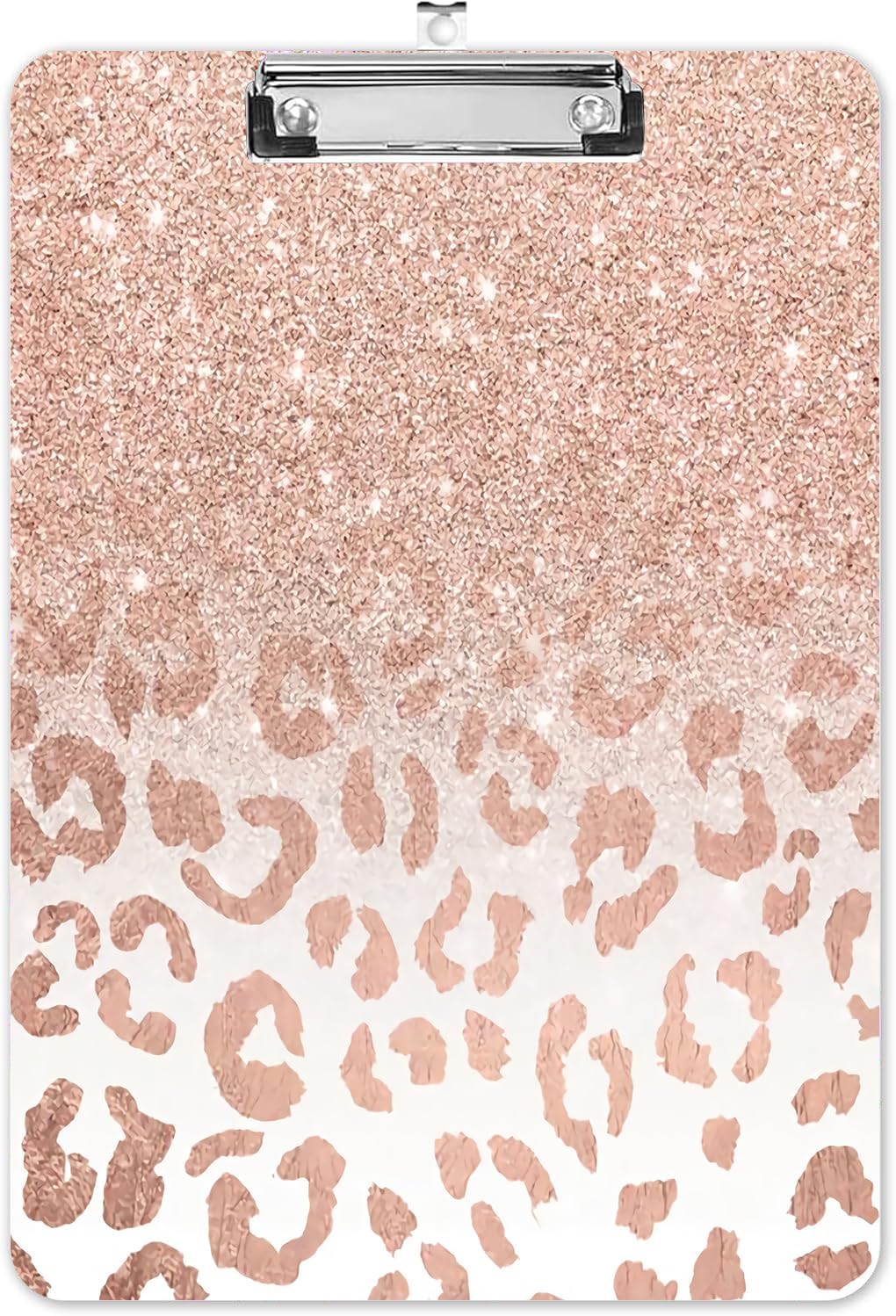 Fashion A4 Clipboard, Standard Letter Size 9" x 12.5", Decorative Wooden Clipboard with Low Profile Metal Clip for Office, School, Teachers, and Students, Rose Gold Leopard