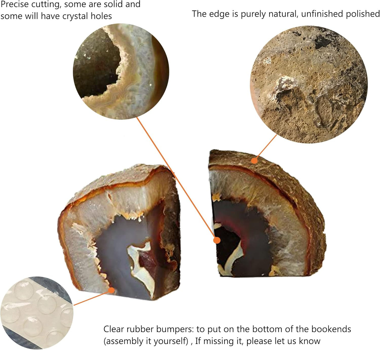 AMOYSTONE Unique Agate Bookends for Kids Decorative Crystal Geode Book Holder 3-4 LBS Non-Skid for Bookend Shelves, Stylish and Functional Bookends