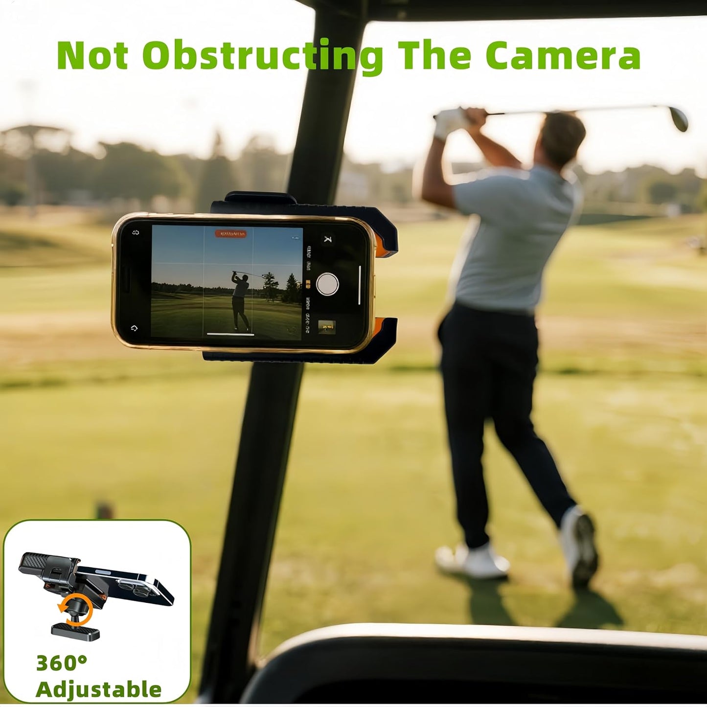 Golf Cart Phone Holder Magnetic - N52 Magnets 360° Rotation Dual Lock System Fits iPhone & Samsung | Golf Cart Phone Mount for EZGO, Club Car, Yamaha | Golf cart Accessory & Great Gift