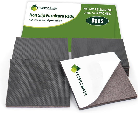 Non Slip Furniture Pads 8 PCS 4'' Square - Anti Slip Furniture Pads - Self Adhesive Rubber Feet Furniture Feet - Chair Leg Floor Protectors - Keep Furniture in Place