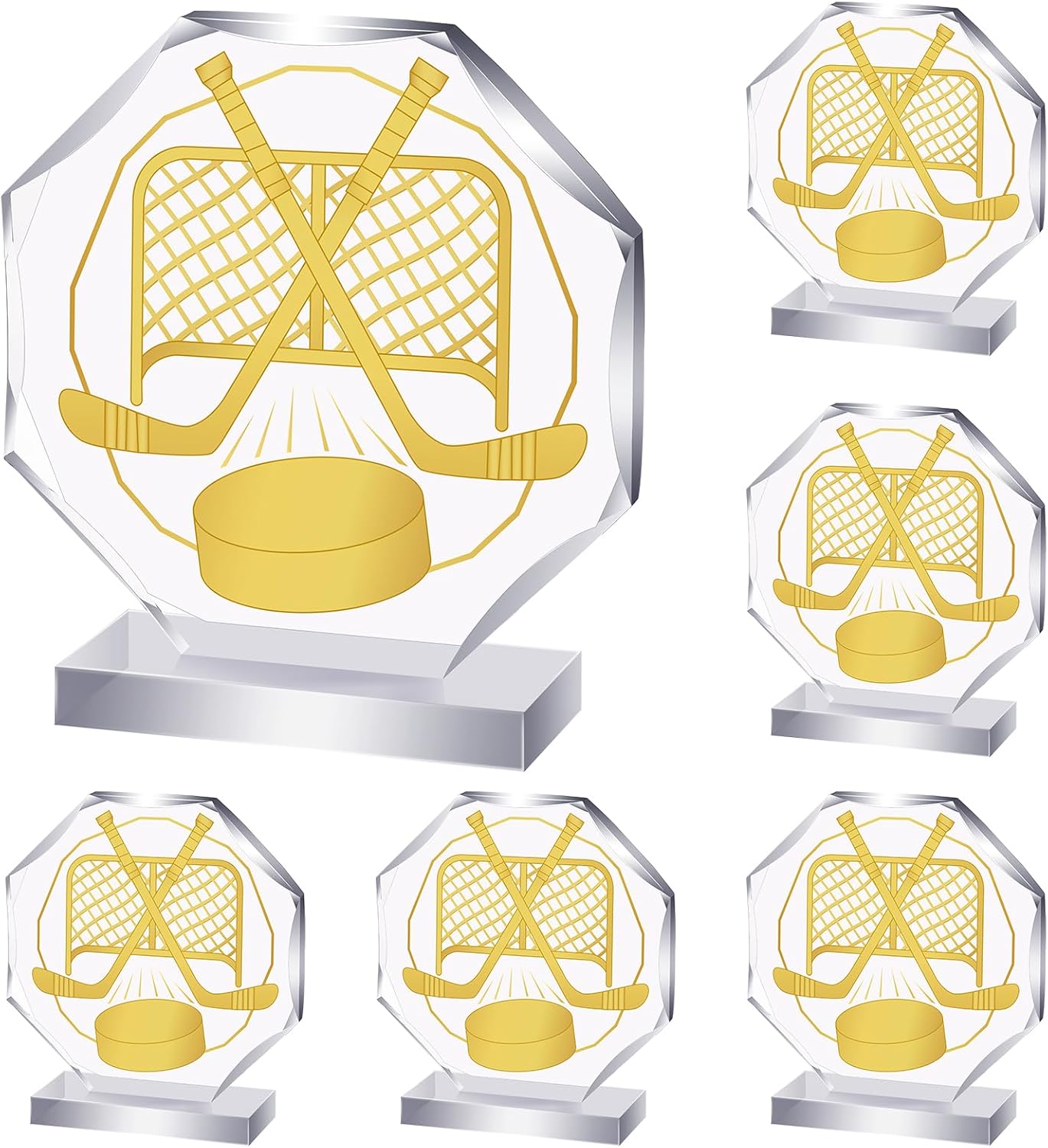 6 Pack Sports Trophy Acrylic Award Medals 4.72 x 4.72 Inch Sports Contest Trophies Bulk Plaques Team Prize Gift Trophies for Competition